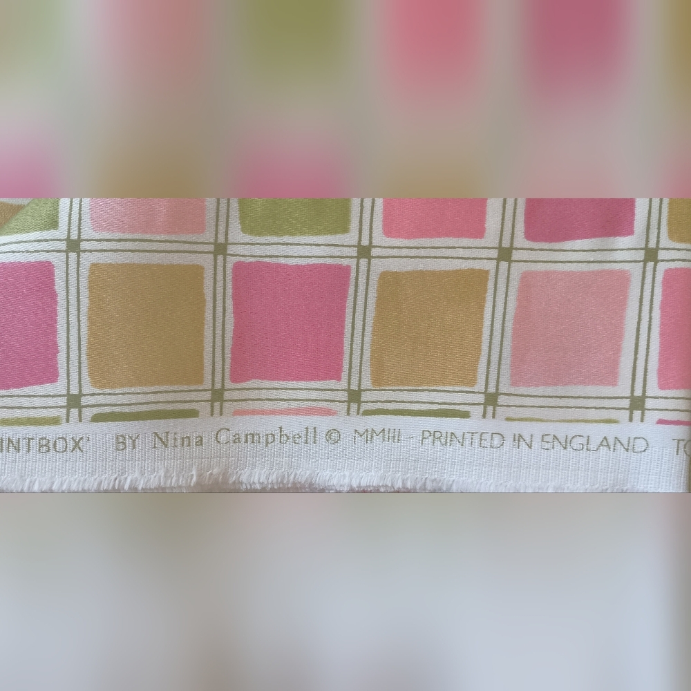 NINA CAMPBELL PAINTBOX GREEN PINK RASPBERRY IVORY FABRIC 3-3/4 YARDS NEW UNUSED
